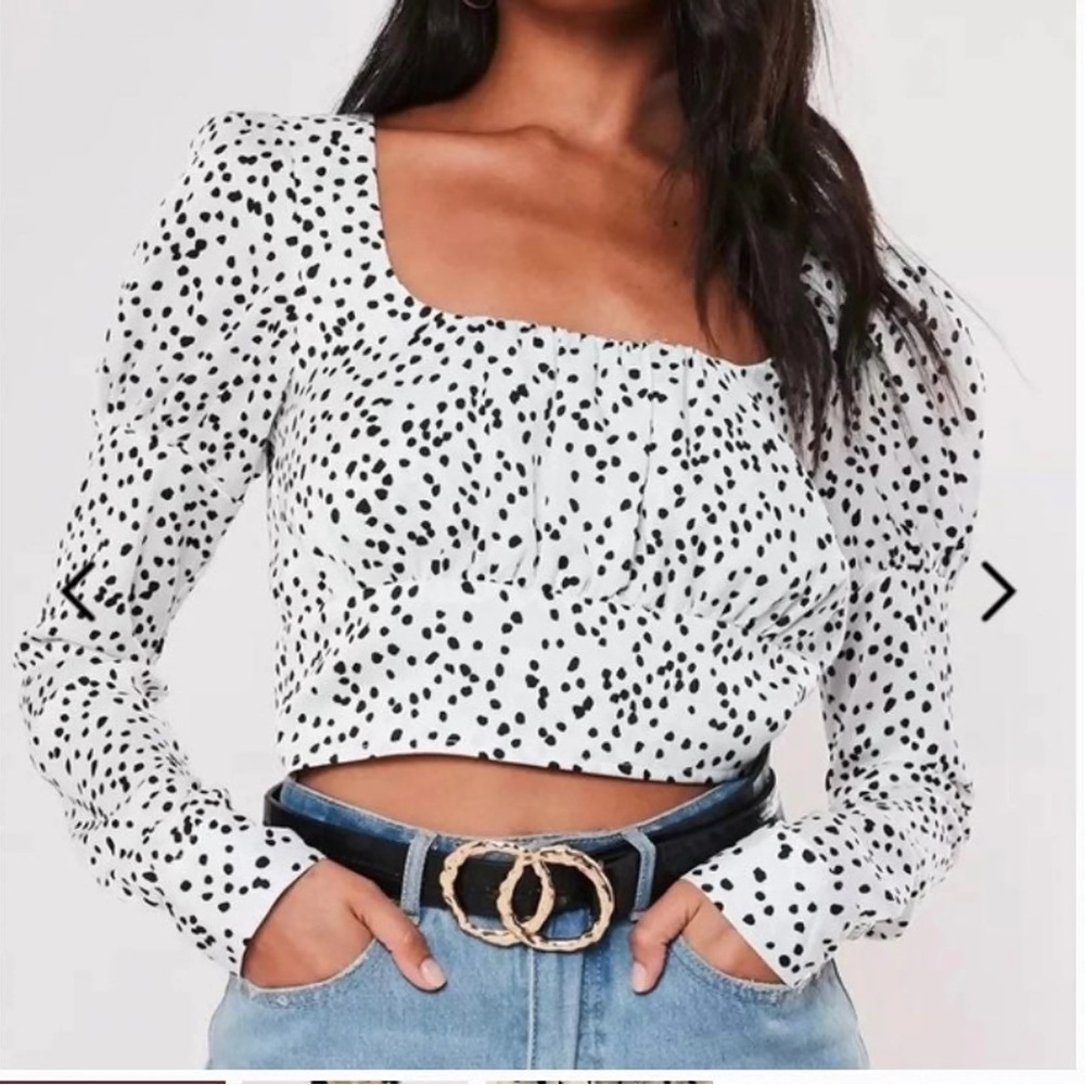Missguided Spotted Square Neck Crop Top with Side Zipper